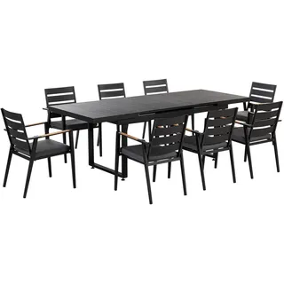 Beliani Gartenmöbel SET 8-Sitzer Aluminium schwarz Auflagen grau Valcanetto/Taviano , Metall , Gartenmöbel, Gartengarnituren, Gartenmöbel-Sets