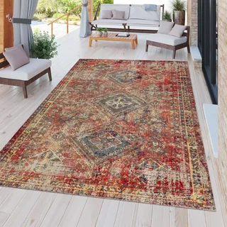 TT Home Outdoor Teppich Rot Orient Design Balkon Terrasse Strapazierfähig Größe 120x170 cm - Rot