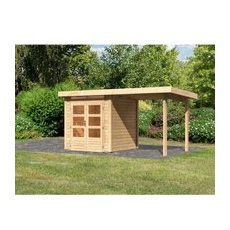 Karibu Gartenhaus Set Kumla 1 Naturbelassen mit Anbaudach 235 cm Breit 4 m2