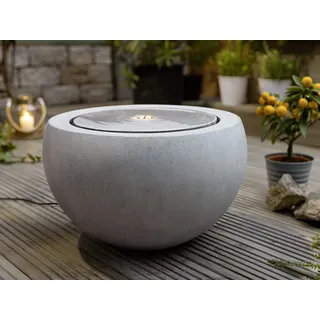 Outdoor Brunnen Harmonie in Kugel Form mit LED Beleuchtung, Beton Optik, grau, Zierbrunnen, Gartenbrunnen
