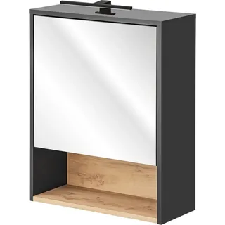 Spiegelschrank mit LED Beleuchtung 60 cm BOLOGNA-56 in anthrazit mit Artisan Eiche Nb., B/H/T: ca. 60/80/25 cm - Grau