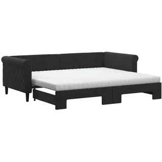 vidaXL Tagesbett Ausziehbar mit Matratzen Schwarz 90x200 cm Samt - Schwarz