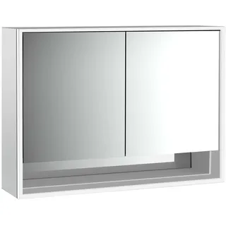emco loft Lichtspiegelschrank mit Unterfach, 1000mm, 2 Türen, Aufputzmodell, aluminium/weiß, 979806212, Ausführung: 2 Türen