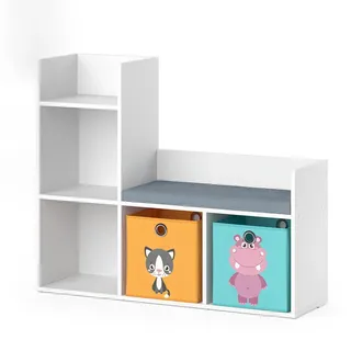 Vicco Kindersitzbank Luigi Weiß 107.2 x 88.6 cm mit 2 Faltboxen opt.1 , Holzwerkstoff , Rechteckig , 107.2x88.6x30.9 cm , Babymöbel & Kindermöbel, Kinderzimmer & Jugendzimmer, Kindersitzgruppe