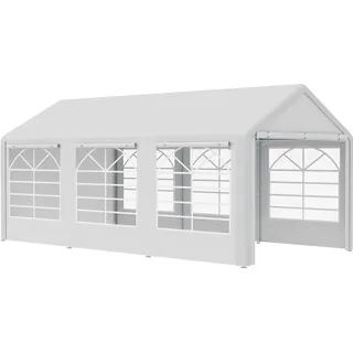 Outsunny Pavillon Partyzelt  3x6m Garten Festzelt Gartenpavillon mit 4 Seitenwänden Fenster Polyester+Metall Weiß - Weiß