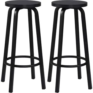 WOLTU 2er-Set Barhocker Barstuhl Bistrohocker Tresenhocker runde Sitzfläche aus MDF Gestell aus Metall Schwarz - Schwarz