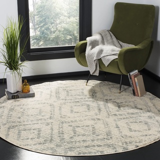 SAFAVIEH Modern Teppich für Wohnzimmer, Esszimmer, Schlafzimmer - Adirondack Collection, Kurzer Flor, Elfenbein und Hellblau, 120 X 120 cm