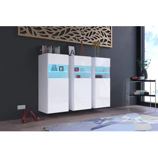 Furnitech K3 Modernes Wohnzimmer, Kommode, Schrank, Sideboard, Schlafzimmer, Esszimmer, Wohnzimmermöbel (LED blau, K3-HG-W2)