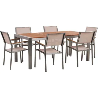 Beliani Gartenmöbel Set 6-tlg. Beige/Braun/Silber