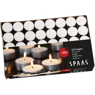 Spaas Tealights Box x120, ± 8 Hours-White Teelichter 120er-Pack, ± 8 Stunden-weiß, Paraffinwachs, D 39 mm x H 22 mm, 120