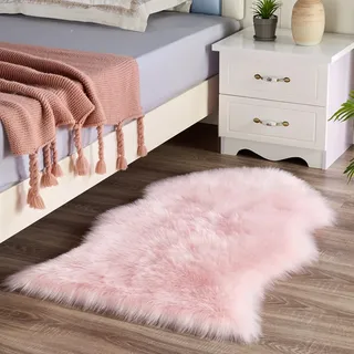 HARESLE Faux Lammfell Schaffell Teppich, Kunstfell Dekofell Unregelmäßig Wolle Longhair Faux Fell Teppich (Rosa, 60 x 120 cm)