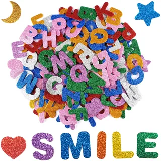 Caelura 145 Stück Glitzer Buchstaben Aufkleber für Schultüte Deko | Klebebuchstaben mit Herz, Stern und Mond für Basteln, Einschulung, Schulanfang und Scrapbooking