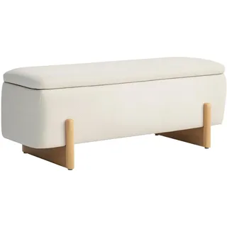 Homcom Sitzbank mit Stauraum, Polsterbank mit Leinenoptik, Sitztruhe mit Sicherheitsscharniere, Holzbeine Bettbank Truhenbank für Wohnzimmer, Schlafzimmer, Flur, 111 x 44 x 44,5 cm, Cremeweiß