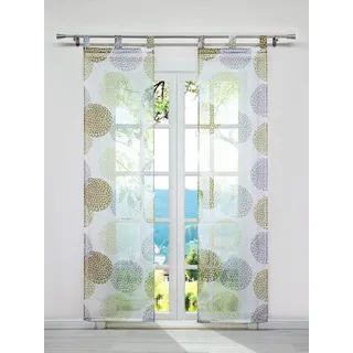 ESLIR Schiebegardinen Set 2er Flächenvorhänge mit Klettband Gardinen mit Schlaufen Schiebevorhang Voile Schlaufenschal Transparent mit Kreis Muster Beige BxH 57x225cm 2 Stück