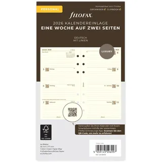Filofax Kalender Personal 1 Woche auf 2 Seiten weiß 2026