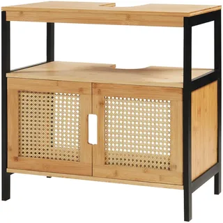 [en.casa] Waschbeckenunterschrank 60 x 60 x 35 cm Schwarz/Bambus