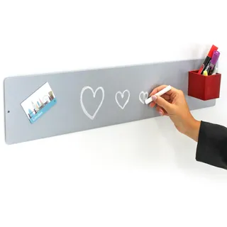 KalaMitica - Magnettafel für die Wand, Kreidetafel Magnetisch aus Stahl, beschreibbar mit Kreide und abwischbar, Pinnwand für Magnete - Silber (hellgrau) - 14 x 70 cm