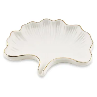 Keramik Seifenschale mit Ablauf Ginkgo Blatt Weiß
