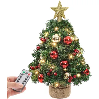 Yorbay Mini Weihnachtsbaum mit 20 warmweiß LEDs 8 Licht Modi, Tannenbaum mit Stern-Baumspitze und Deko Batterie betrieben, für Weihnachten, Advent, ca. 38cm(Mehrweg),Mit Fernbedienung