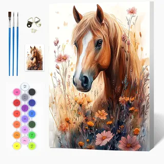 Auremi Pferd Malen nach Zahlen Set für Erwachsene Kinder mit Holzrahmen,Tiere Paint by Numbers Set Mit Ölgemälde für Anfänger, Leinwand, Pinsel und Farben Wanddekoration 20x30cm