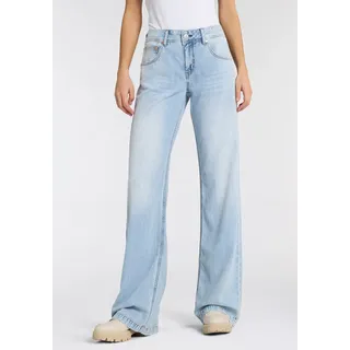 5-Pocket-Jeans HERRLICHER "Edna Denim Light", Damen, Gr. 33, Länge 32, blau (sporty sky), Denim/Jeans, Obermaterial: 50% Baumwolle, 40% Lyocell, 10% Modal, Jeans 5-Pocket-Jeans, mit ausgestelltem Bein