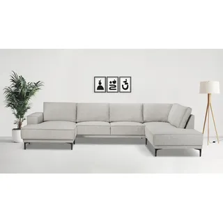 OTTO home Wohnlandschaft »XXL Sofa Oland, Struktur, Flachgewebe, Luxus-Microfaser, Boucle« U-Form, 345 cm, Wellenunterfederung, Skandi-Design, Metallfüße, braun