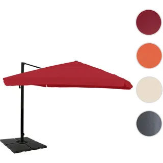Gastronomie-Ampelschirm HWC-A96, 3,5x3,5m (Ø4,95m) Polyester/Alu 25kg ~ Flap, bordeaux mit Ständer,