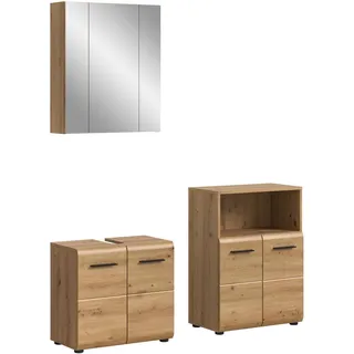 xonox.home – 3 TLG. Badezimmerkombination Ice 135x185x30 cm in Korpus und Front Artisan Oak Nachbildung – Hochwertige Badmöbel-Kombi – modern, pflegeleicht & edel
