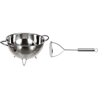 WMF Gourmet Sieb Edelstahl 24 cm, Seiher mit Standfüßen & Profi Plus Kartoffelstampfer 28,5 cm, Cromargan Edelstahl teilmattiert, spülmaschinengeeignet