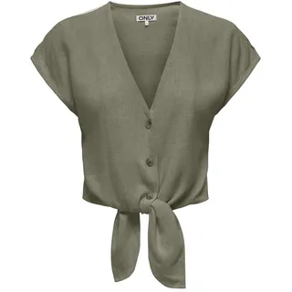 ONLY Damen Kurzarm Bluse mit Knopfleiste und Bindeschleife Cropped Shirt