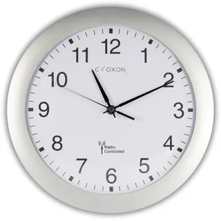CLOXON Funkwanduhr 30 cm Wanduhr für Küche Wohnzimmer Büro Funkuhr Wand hohe Präzision Wanduhr Funk groß (Silber)