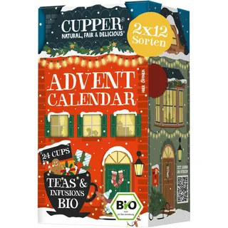 Cupper Bio Tee Adventskalender | 24 Teebeutel | 12 verschiedene Sorten | Teekalender ohne Schokolade | 2 neue exklusive Sorten | Geschenk zur Adventszeit | Weihnachten