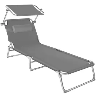 tectake Sonnenliege Chloé, 190 x 68 x 111 cm, mit Seitentasche, grau , Grau , Kunststoff , 68x65x190 cm , Gartenmöbel, Gartenliegen