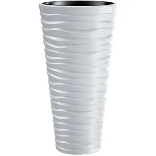 Runder Blumentopf, Hohe – Sand Slim – 34,5 cm – Weiß -