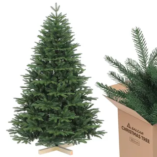 SALCAR Weihnachtsbaum künstlich 180 cm mit Holzständer, PE naturgetreue Spritzguss Elemente & PVC Nordmanntanne, 1,8 m Tannenbaum künstlich (Ø 122 cm)