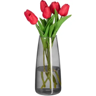 Relaxdays Vase, Glasvase für Blumen, Tischvase aus Glas, hohe Blumenvase, Dekovase, Maße H x D: 21,5 cm, grau