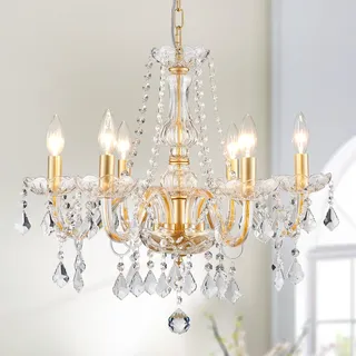 WUZUPS Crystal Candle Chandelier Pendant Flushmount Ceiling Light Modern Lighting Fixture for Bedroom Hallway Bar Kitchen Bathroom, H 68 x B 56, Gold, E14 Base