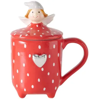 Boltze Home Becher Malena 360 ml , Rot , Stein , Geschirr, Tassen, Kaffeebecher