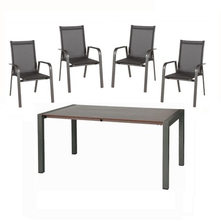 ACAMP Urban Garten-Essgruppe 5-tlg. schwarz Ausziehtisch 60 x 220 cm