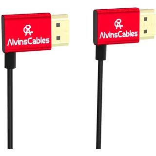 Alvin's Cables HDMI-Kabel 8K 2.1 48 Gbit/s High Speed ​​Φ2,4 mm ultradünnes rechtwinkliges HDMI A auf A 8K@60Hz 4K@120Hz für Canon C70, für Sony A7 A9, Blackmagic Kamera, Atomos, SmallHD Monitor,30cm