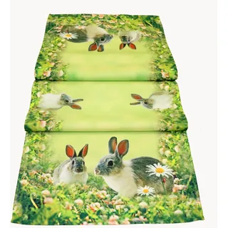 Tischläufer 40 x 90 cm Tischdecke Mitteldecke Ostern Tischdeko Frühling grün bunt Osterhasen Osterdekoration