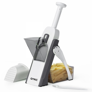 QYKIC Gemüseschneider, ONCE FOR ALL Verstellbar Gemüsehobel Mandoline Vegetable Slicer Kartoffelschneider Zwiebelschneider aus Kunststoff Grau aus Edelstahl