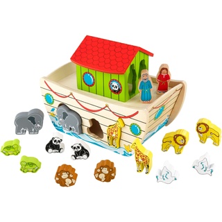 KidKraft Arche Noah Sortier und Stapel Spielzeug aus Holz, Motorikspielzeug mit Tier- und Bibelmotiven, Taufgeschenke für Jungen und Mädchen, Holzspielzeug ab 1 Jahr für Kinder, 63244