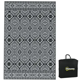 Outsunny Outdoorteppich, Kunststoff, Schwarz+Grau , Schwarz, Grau , 274x182 cm , Teppiche und Böden, Teppiche, Outdoorteppiche