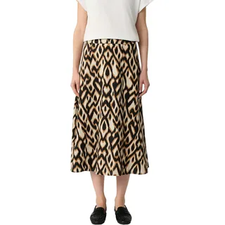 Comma Midirock mit grafischem Muster, Viskose-Leinen-Mischung, grau