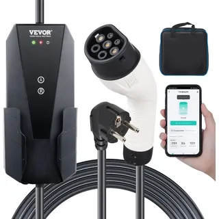 Vevor Tragbares EV-Ladegerät 3,68 kW Ladegerät für Elektrofahrzeuge EV-Ladekabel Typ 2(IEC62196) CEE 7/7 Stecker 8-16A 1-Phasig EV-Ladestation 8,6m Kabellänge IP66 Wasserdicht Wallbox