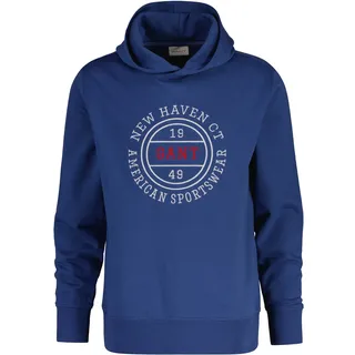 Kapuzensweatshirt GANT "GRAPHIC HOODIE", Damen, Gr. L, vintage blau, Sweatware, Obermaterial: 80% Baumwolle, 20% Polyester, unifarben, regular fit normal, Rundhals, eingesetzt Rippbündchen, Sweatshirts Kapuzensweatshirt, Regular fit mit Kapuze