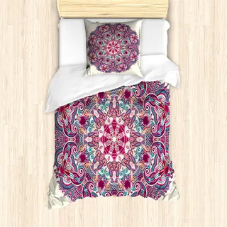 ABAKUHAUS Mandala Mantele, Boho Blumen, Milbensicher Allergiker geeignet mit Kissenbezügen, 135 cm x 200 cm - 80 x 80 cm, Mehrfarbig - Bunt