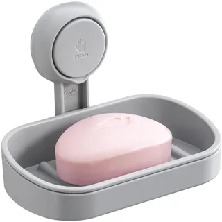 TAILI Seifenschale mit Ablauf für Badezimmer, MAX Halten 3 KG, Seifenschalen ohne Bohren, Seifenhalter Wandmontage, Seifenhalter mit Saugnapf für Dusche, Küche Schwammhalter, Plastik in Grau