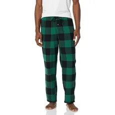 Amazon Essentials Herren Pyjamahose aus Flanell (erhältlich in Big & Tall), Grün Schwarz Buffalokaros, S